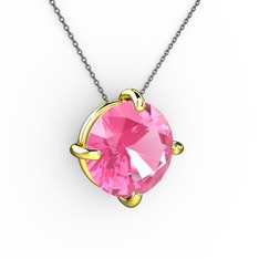 Pembe kuvars 925 ayar altın kaplama gümüş kolye (40 cm gümüş rolo zincir)