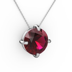 Rodolit garnet 18 ayar beyaz altın kolye (40 cm beyaz altın rolo zincir)