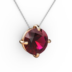 Soley Kolye - Rodolit garnet 8 ayar rose altın kolye (40 cm beyaz altın rolo zincir) #x32trx