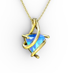 Akuamarin 14 ayar altın kolye (40 cm altın rolo zincir)