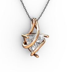 Beyaz zirkon 14 ayar rose altın kolye (40 cm gümüş rolo zincir)