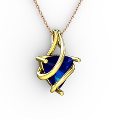 Kraliyet Kolye - Lab safir 14 ayar altın kolye (40 cm rose altın rolo zincir) #13zxj3t