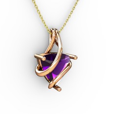 Ametist 8 ayar rose altın kolye (40 cm altın rolo zincir)