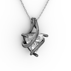 Kraliyet Kolye - Beyaz zirkon 925 ayar siyah rodyum kaplama gümüş kolye (40 cm beyaz altın rolo zincir) #15bdwhd