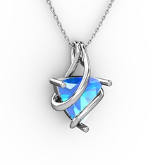 Kraliyet Kolye - Akuamarin 18 ayar beyaz altın kolye (40 cm beyaz altın rolo zincir) #17dgygj