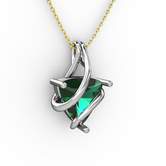 Yeşil kuvars 14 ayar beyaz altın kolye (40 cm altın rolo zincir)