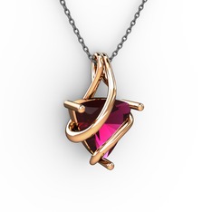 Kraliyet Kolye - Rodolit garnet 14 ayar rose altın kolye (40 cm gümüş rolo zincir) #1e8wocr