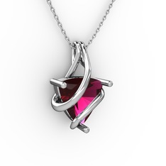 Rodolit garnet 14 ayar beyaz altın kolye (40 cm gümüş rolo zincir)