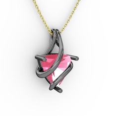 Pembe kuvars 925 ayar siyah rodyum kaplama gümüş kolye (40 cm altın rolo zincir)