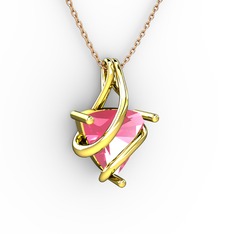 Kraliyet Kolye - Pembe kuvars 925 ayar altın kaplama gümüş kolye (40 cm gümüş rolo zincir) #1jsr8it