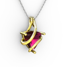 Rodolit garnet 14 ayar altın kolye (40 cm gümüş rolo zincir)