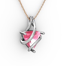 Kraliyet Kolye - Pembe kuvars 8 ayar beyaz altın kolye (40 cm gümüş rolo zincir) #1lacwzg