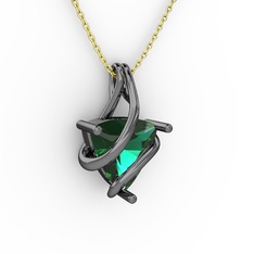 Yeşil kuvars 925 ayar siyah rodyum kaplama gümüş kolye (40 cm altın rolo zincir)