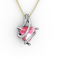 Pembe kuvars 18 ayar beyaz altın kolye (40 cm altın rolo zincir)