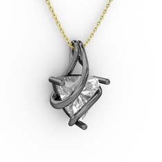 Swarovski 925 ayar siyah rodyum kaplama gümüş kolye (40 cm altın rolo zincir)