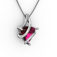 Rodolit garnet 14 ayar beyaz altın kolye (40 cm gümüş rolo zincir)