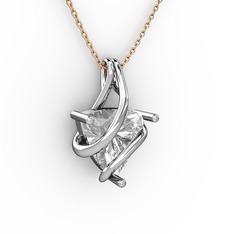 Swarovski 8 ayar beyaz altın kolye (40 cm rose altın rolo zincir)