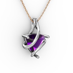 Ametist 8 ayar beyaz altın kolye (40 cm rose altın rolo zincir)