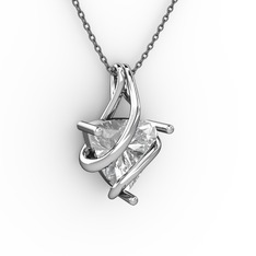 Kraliyet Kolye - Beyaz zirkon 14 ayar beyaz altın kolye (40 cm gümüş rolo zincir) #1sio1ez