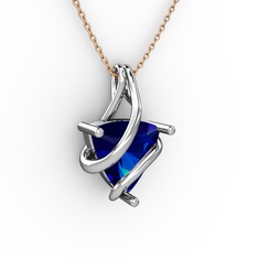 Kraliyet Kolye - Lab safir 14 ayar beyaz altın kolye (40 cm rose altın rolo zincir) #1tkt437