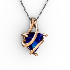 Kraliyet Kolye - Lab safir 8 ayar rose altın kolye (40 cm gümüş rolo zincir) #1u4hvnl