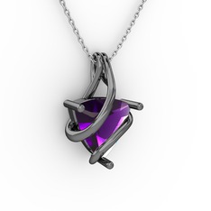 Kraliyet Kolye - Ametist 925 ayar siyah rodyum kaplama gümüş kolye (40 cm beyaz altın rolo zincir) #2qy66f
