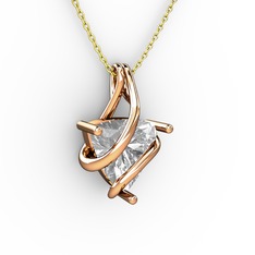 Kraliyet Kolye - Beyaz zirkon 8 ayar rose altın kolye (40 cm altın rolo zincir) #3f64nq