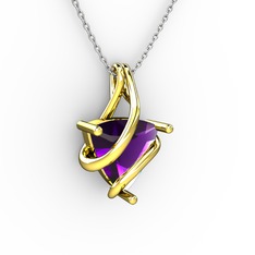 Kraliyet Kolye - Ametist 925 ayar altın kaplama gümüş kolye (40 cm beyaz altın rolo zincir) #3nde75