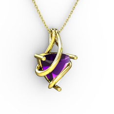 Kraliyet Kolye - Ametist 18 ayar altın kolye (40 cm gümüş rolo zincir) #3p7i0v