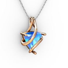 Kraliyet Kolye - Akuamarin 925 ayar rose altın kaplama gümüş kolye (40 cm beyaz altın rolo zincir) #5pkctn