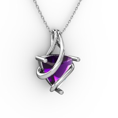 Kraliyet Kolye - Ametist 14 ayar beyaz altın kolye (40 cm gümüş rolo zincir) #7iz1ch