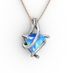 Akuamarin 925 ayar gümüş kolye (40 cm gümüş rolo zincir)