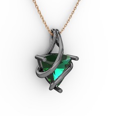 Kraliyet Kolye - Yeşil kuvars 925 ayar siyah rodyum kaplama gümüş kolye (40 cm gümüş rolo zincir) #cw66ar