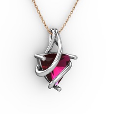 Rodolit garnet 14 ayar beyaz altın kolye (40 cm rose altın rolo zincir)