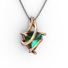 Kraliyet Kolye - Yeşil kuvars 14 ayar rose altın kolye (40 cm gümüş rolo zincir) #dsr412