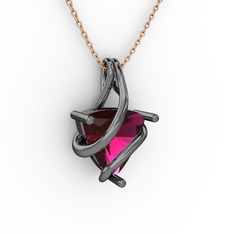 Rodolit garnet 925 ayar siyah rodyum kaplama gümüş kolye (40 cm rose altın rolo zincir)