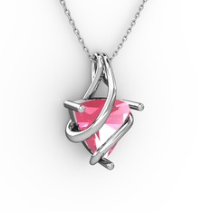 Pembe kuvars 925 ayar gümüş kolye (40 cm beyaz altın rolo zincir)