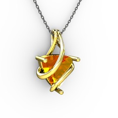 Kraliyet Kolye - Sitrin 18 ayar altın kolye (40 cm gümüş rolo zincir) #qdkm97