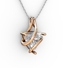 Kraliyet Kolye - Beyaz zirkon 8 ayar rose altın kolye (40 cm gümüş rolo zincir) #r2tcrk