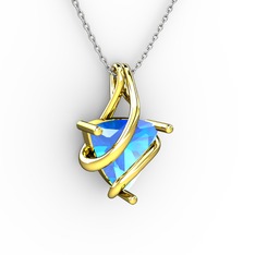 Kraliyet Kolye - Akuamarin 18 ayar altın kolye (40 cm gümüş rolo zincir) #t6liqq