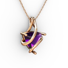 Kraliyet Kolye - Ametist 18 ayar rose altın kolye (40 cm rose altın rolo zincir) #tegdx3