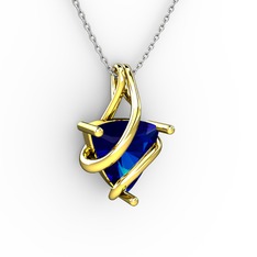 Lab safir 14 ayar altın kolye (40 cm beyaz altın rolo zincir)