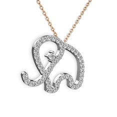 Taşlı Fil Kolye - Swarovski ve pırlanta 8 ayar beyaz altın kolye (0.517 karat, 40 cm gümüş rolo zincir) #10ijpuf