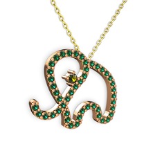Yeşil kuvars ve peridot 8 ayar rose altın kolye (40 cm altın rolo zincir)