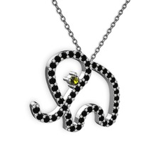 Siyah zirkon ve peridot 925 ayar gümüş kolye (40 cm gümüş rolo zincir)