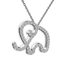 Pırlanta ve swarovski 8 ayar beyaz altın kolye (0.036 karat, 40 cm gümüş rolo zincir)
