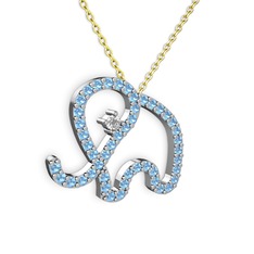 Taşlı Fil Kolye - Akuamarin ve swarovski 925 ayar gümüş kolye (40 cm gümüş rolo zincir) #11miv1s