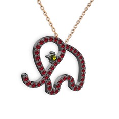 Taşlı Fil Kolye - Garnet ve peridot 925 ayar siyah rodyum kaplama gümüş kolye (40 cm rose altın rolo zincir) #11xvs5g