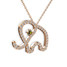 Taşlı Fil Kolye - Swarovski ve peridot 925 ayar rose altın kaplama gümüş kolye (40 cm rose altın rolo zincir) #12al150