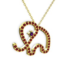 Taşlı Fil Kolye - Garnet ve ametist 14 ayar altın kolye (40 cm altın rolo zincir) #13bwj2p